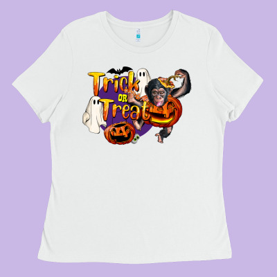 Trick Or Treat Chimpanzee Ladies Tee Designed By Lillyallendesigns