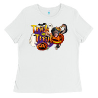 White Trick Or Treat Chimpanzee Ladies Tee - LillyAllenDesigns
