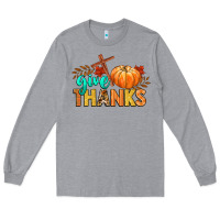 Heather Grey give thanks Long Sleeve Tee - CowGirlArtShop
