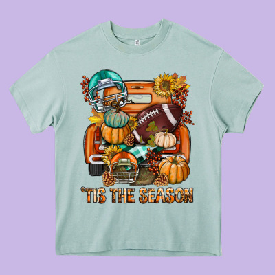 Tis The Season Fall Football Truck Heavy Core Tee Designed By Bundleandbundleshop
