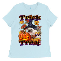 Baby Blue Halloween Hedgehog Trick Or Treat Ladies Tee - LillyAllenDesigns