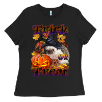 Black Halloween Hedgehog Trick Or Treat Ladies Tee - LillyAllenDesigns