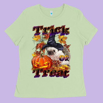 Halloween Hedgehog Trick Or Treat Ladies Tee Designed By Lillyallendesigns