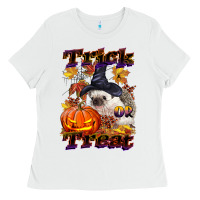 White Halloween Hedgehog Trick Or Treat Ladies Tee - LillyAllenDesigns