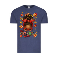 Vintage Denim one merry nana christmas afro messy bun Vintage Tee - texasbilliewilder