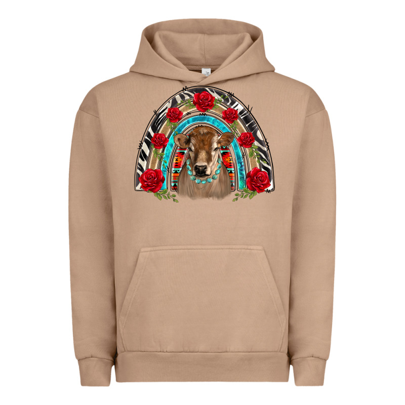 Brown Baby Cow Floral Rose Rainbow Urban Hoodie by BarkalooDesign | Teevron