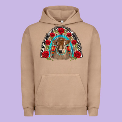 Brown Baby Cow Floral Rose Rainbow Urban Hoodie Designed By Barkaloodesign