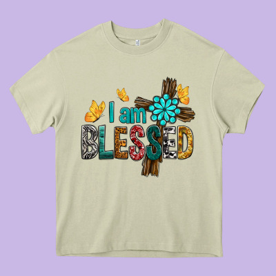 I Am Blessed Cross Heavy Core Tee Designed By Bundleandbundleshop