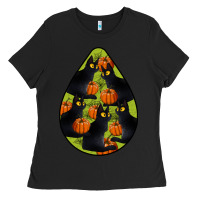Black Black Cat Halloween Teardrop Ladies Tee - LillyAllenDesigns