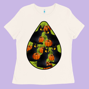 Black Cat Halloween Teardrop Ladies Tee Designed By Lillyallendesigns