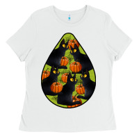 White Black Cat Halloween Teardrop Ladies Tee - LillyAllenDesigns
