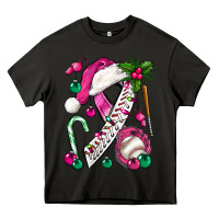 Asphalt Pink Christmas Breast Cancer Ribbon Baseball Heavy Core Tee - BundleAndBundleShop