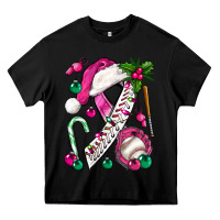 Black Pink Christmas Breast Cancer Ribbon Baseball Heavy Core Tee - BundleAndBundleShop