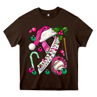 Pink Christmas Breast Cancer Ribbon Baseball Heavy Core Tee | Teevron