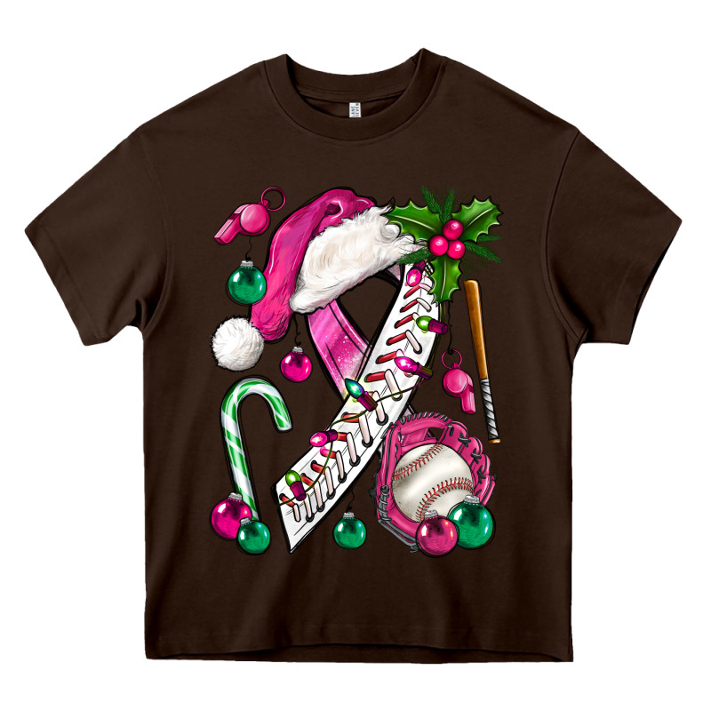 Pink Christmas Breast Cancer Ribbon Baseball Heavy Core Tee by BundleAndBundleShop | Teevron