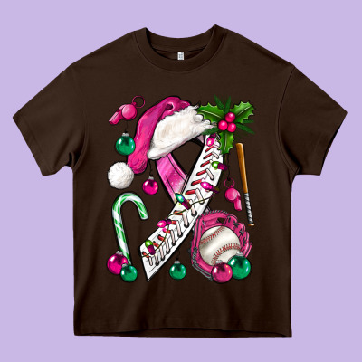 Pink Christmas Breast Cancer Ribbon Baseball Heavy Core Tee Designed By Bundleandbundleshop