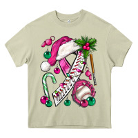 Mossy Pink Christmas Breast Cancer Ribbon Baseball Heavy Core Tee - BundleAndBundleShop