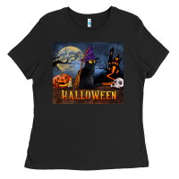 Black Black Cat Halloween Ladies Tee - LillyAllenDesigns