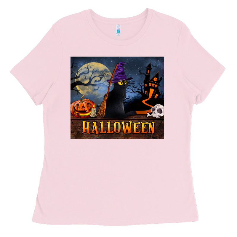 Black Cat Halloween Ladies Tee by LillyAllenDesigns | Teevron