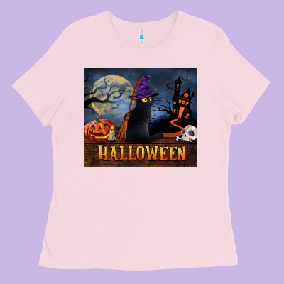 Black Cat Halloween Ladies Tee Designed By Lillyallendesigns