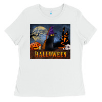 White Black Cat Halloween Ladies Tee - LillyAllenDesigns
