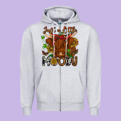 Just A Little Moody Zipper Hoodie Designed By Cowhidedigitalart