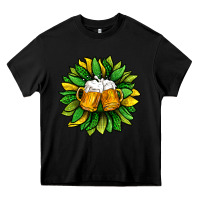Black St. Patricks Sunflower With Beer Heavy Core Tee - BundleAndBundleShop
