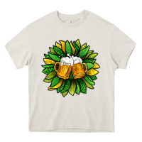 Cream St. Patricks Sunflower With Beer Heavy Core Tee - BundleAndBundleShop