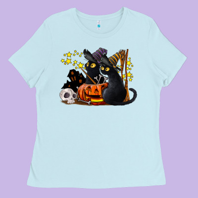 Halloween Black Cats Ladies Tee Designed By Lillyallendesigns