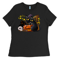 Black halloween black cats Ladies Tee - LillyAllenDesigns
