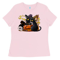 Bubblegum Pink halloween black cats Ladies Tee - LillyAllenDesigns