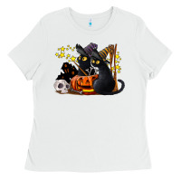 White halloween black cats Ladies Tee - LillyAllenDesigns