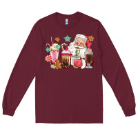 Burgundy pink santa christmas santa coffe cups Long Sleeve Tee - CowGirlArtShop