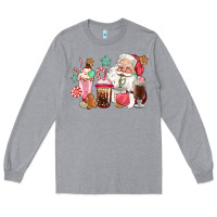 Heather Grey pink santa christmas santa coffe cups Long Sleeve Tee - CowGirlArtShop