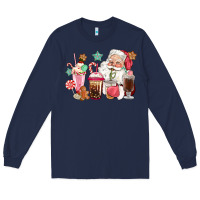 Navy pink santa christmas santa coffe cups Long Sleeve Tee - CowGirlArtShop