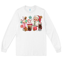 White pink santa christmas santa coffe cups Long Sleeve Tee - CowGirlArtShop