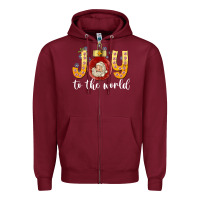 Burgundy Joy To The World Zipper Hoodie - CowhideDigitalArt