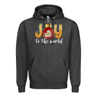 Charcoal Heather Joy To The World Zipper Hoodie - CowhideDigitalArt