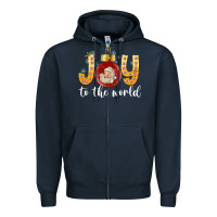Navy Joy To The World Zipper Hoodie - CowhideDigitalArt