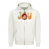 Oatmeal Heather Joy To The World Zipper Hoodie - CowhideDigitalArt
