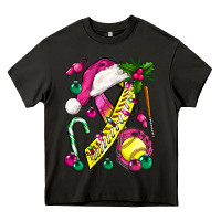 Asphalt Pink Christmas Breast Cancer Ribbon Softball Heavy Core Tee - BundleAndBundleShop