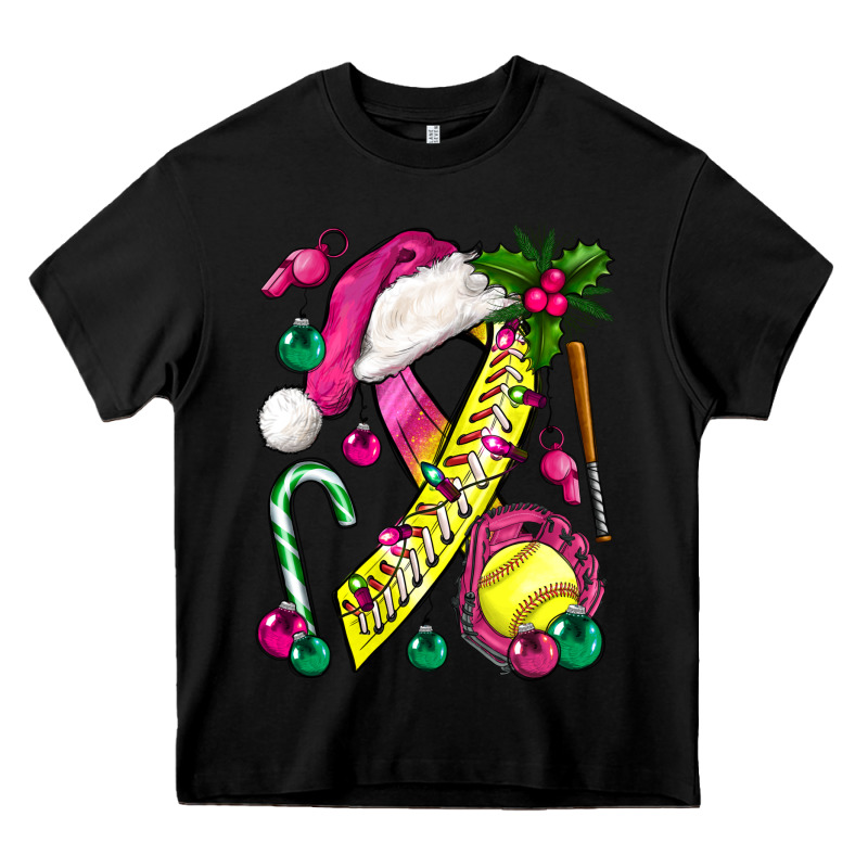 Pink Christmas Breast Cancer Ribbon Softball Heavy Core Tee by BundleAndBundleShop | Teevron