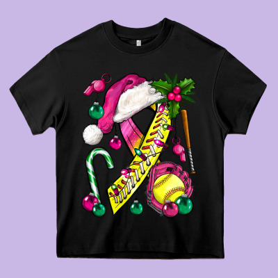 Pink Christmas Breast Cancer Ribbon Softball Heavy Core Tee Designed By Bundleandbundleshop
