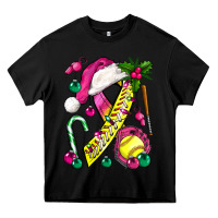 Black Pink Christmas Breast Cancer Ribbon Softball Heavy Core Tee - BundleAndBundleShop