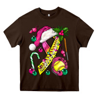 Chocolate Brown Pink Christmas Breast Cancer Ribbon Softball Heavy Core Tee - BundleAndBundleShop
