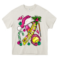 Cream Pink Christmas Breast Cancer Ribbon Softball Heavy Core Tee - BundleAndBundleShop