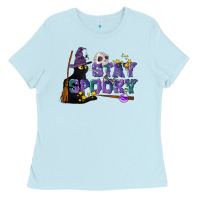 Baby Blue Stay Spooky With Black Cat Ladies Tee - LillyAllenDesigns
