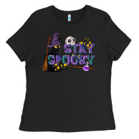 Black Stay Spooky With Black Cat Ladies Tee - LillyAllenDesigns