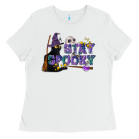 White Stay Spooky With Black Cat Ladies Tee - LillyAllenDesigns