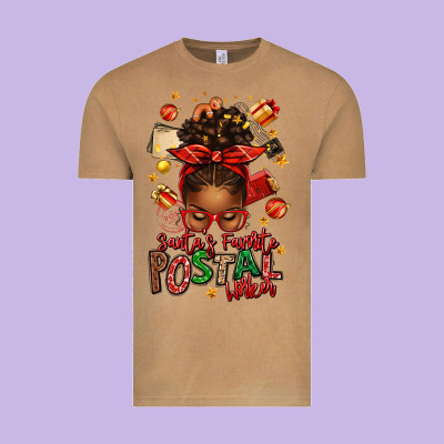 Santas Favorite Postal Worker Afro Messy Bun Vintage Tee Designed By Texasbilliewilder